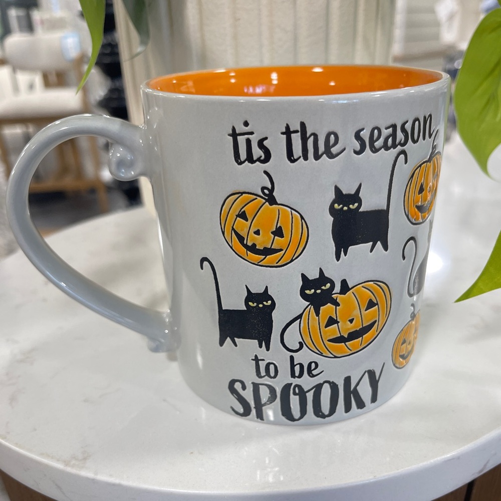 Halloween Black Cat & Jack o’lanterns Pumpkins Spooky Grey🐈‍⬛🎃 Coffee Mug NWT